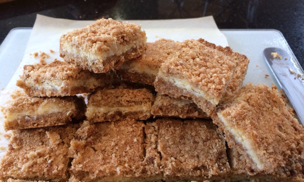 SueHLawrence's tweet photo. Lemon Oat squares based on recipe from brilliant #IsleOfLuing bakers. Out of population of only 162, #Luing has 15 home-bakers providing bakes for island shop &amp; cafe. #ScottishIslands #SaturdayBaking https://t.co/AXBQuYfOYY