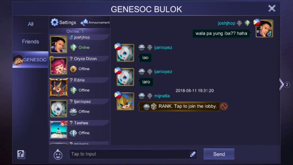 Joshjhopiter's tweet photo. HAHAHA wow naman may group na sa mobile legends ang @GeneSoc1983 ππ€ #CancerGaming https://t.co/wJt1qzch98