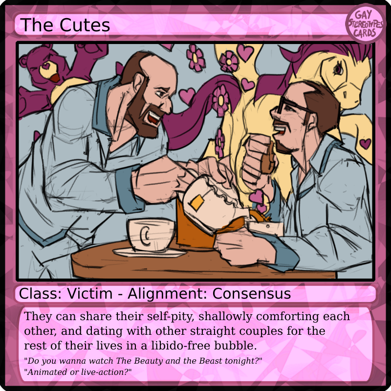 rickleone_tame's tweet photo. #Gaystereotypes Chart. 
Here we have The Cutes, the couple that makes every girl squeak like she is watching snuggling bunnies. Usually they're grown-up Bullied Teens.
#gaycliche #queerart #queercomics #gaycomics #gayart #gaytoons #gaystereotype https://t.co/R6Bs7uTaXB
