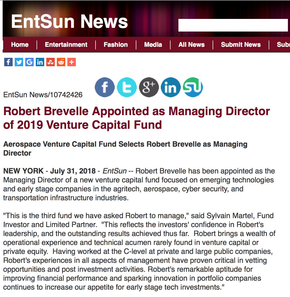 RobertBrevelle's tweet photo. EntSun news report: Robert Brevelle Appointed as Managing Director of 2019 Venture Capital Fund https://t.co/MKDn1yJvHB #EntSun @nvca @VentureCap_Org @PENewsTweets @PEWireNews @VentureNewsCo @Canadanewsdaily #aerospace #agritech #cyber #Dallas #Canada https://t.co/8SfRvLjcNy