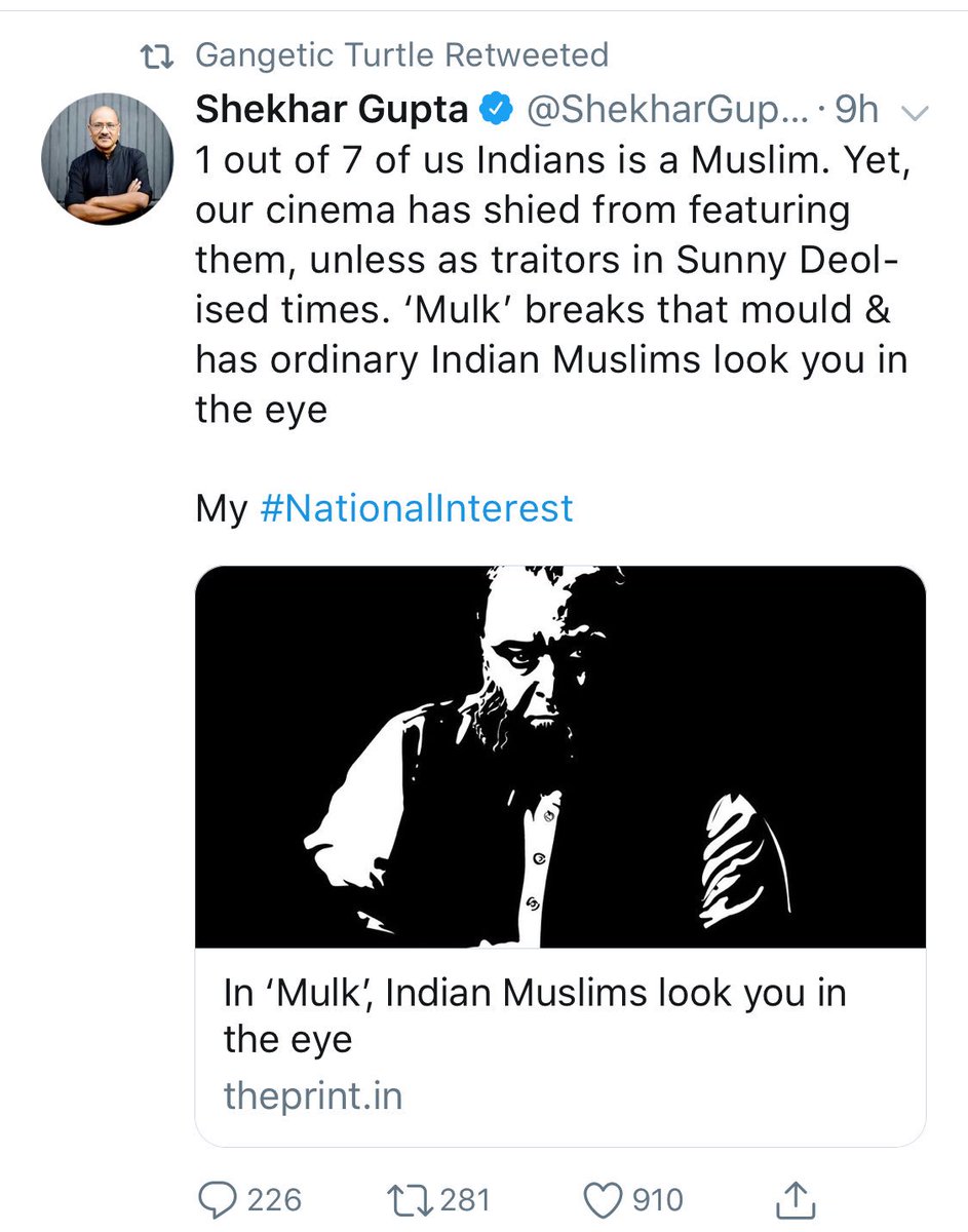 What is @ShekharGupta talking about? Ever heard of movies like Pakeezah, Mere Mehboob, Bahu Begum, Garm Havaa, Bazaar, Nikaah, Naseem, Fizaa? Even comedies like Ladies Tailor were based in a Muslim milleau. Nowhere outside of India you have a genre called ‘Muslim Social’!