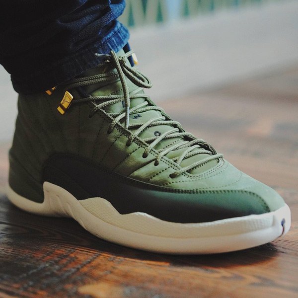 jordan 12 olive on feet