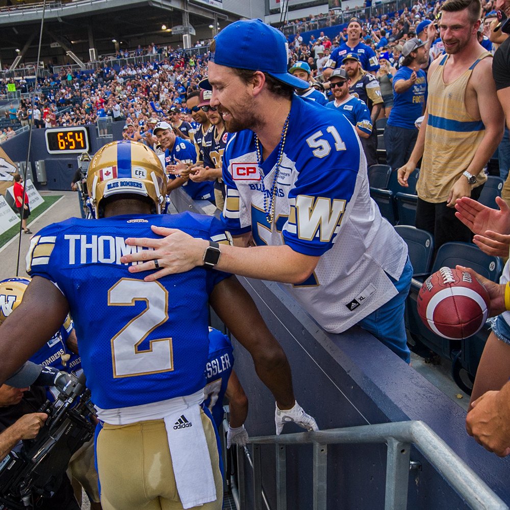 CFL's tweet photo. Front row seats: $42.25
Parking: $20.
Players running into the stands to celebrate with you: Priceless.
#CanadianFunLeague | #ForTheW https://t.co/yEswHWuUmh
