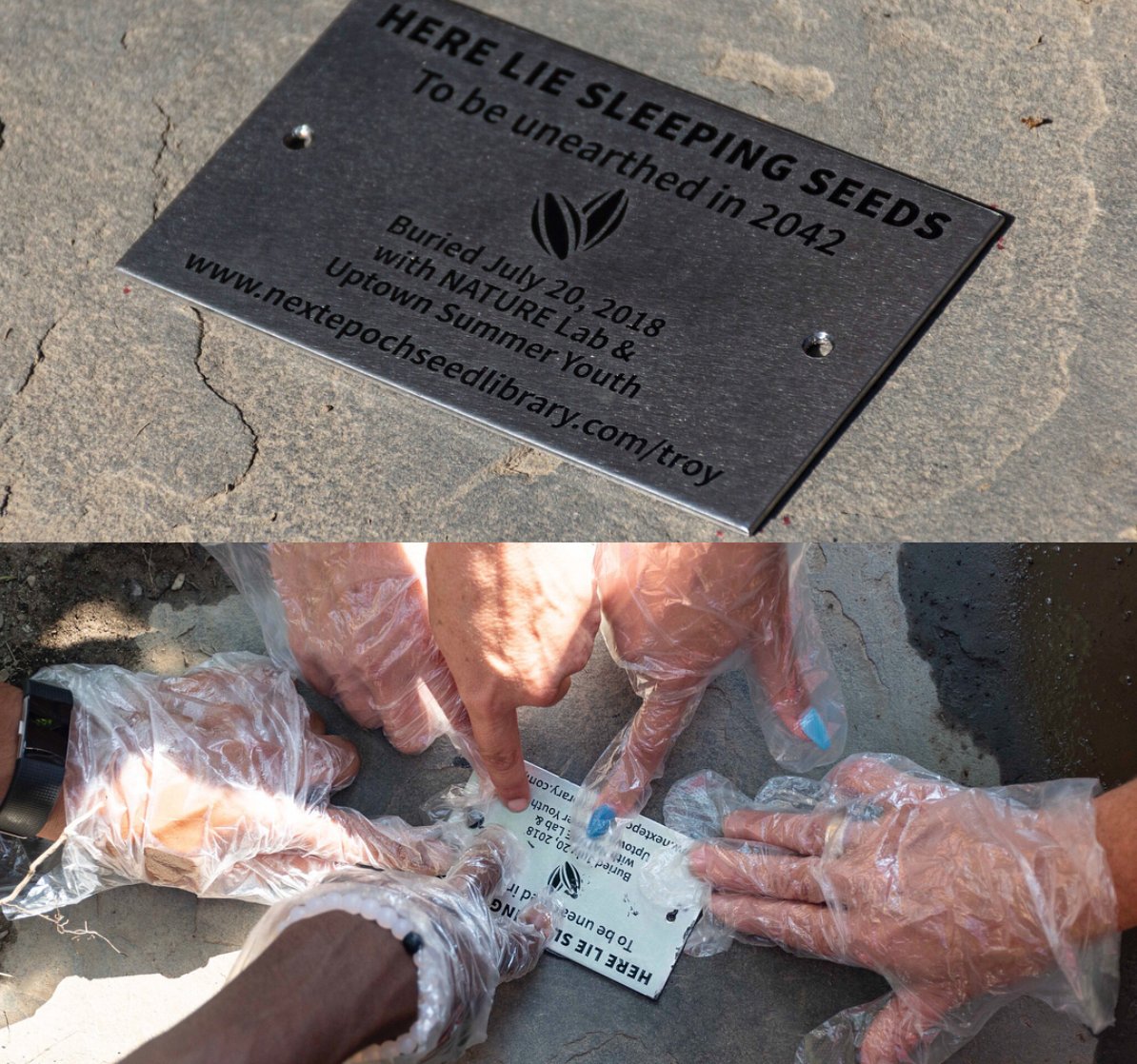 eirons's tweet image. #NextEpochSeedLibrary's 3rd time capsule got marked w/ a marine grade outdoor plaque yesterday! More here: nextepochseedlibrary.com/troy/ &amp;amp; video by @MediaSanctuary team: youtube.com/watch?v=ItCfQa…  #seedfutures #ecosocialart #NATURElabtroy cc @AnnePercoco photos by Catie Rafferty