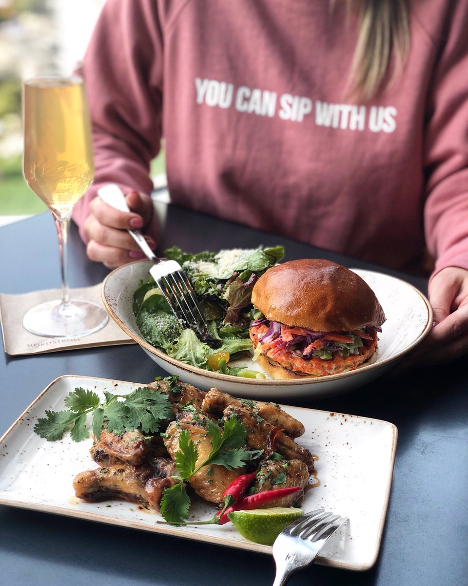 We got you covered for lunch! Try our new features: Vietnamese-style Chicken Wings with chili mint and cilantro, AND our Oceanwise Sockeye Salmon Burger, only at Bistro Verde 🤤👌🏼 #NordstromVAN