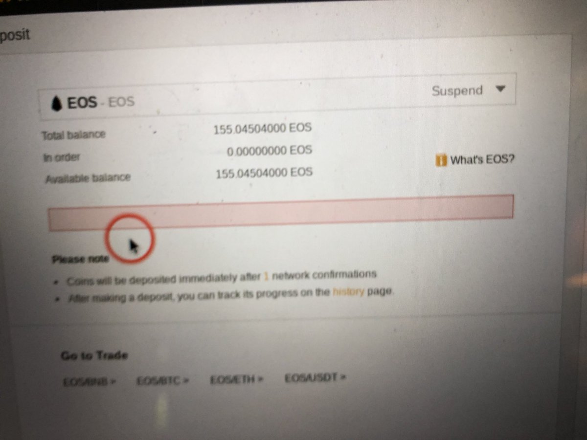 rameostrader's tweet photo. #WTF @binance @cz_binance! If you’re model can’t handle #EOS deposit and withdrawals every time we actually need less friction, why not just remove the token? At the very least, perhaps a modicum of transparency as to why, how long, and how often we should expect such poor cs? https://t.co/ymhc8kNIKZ