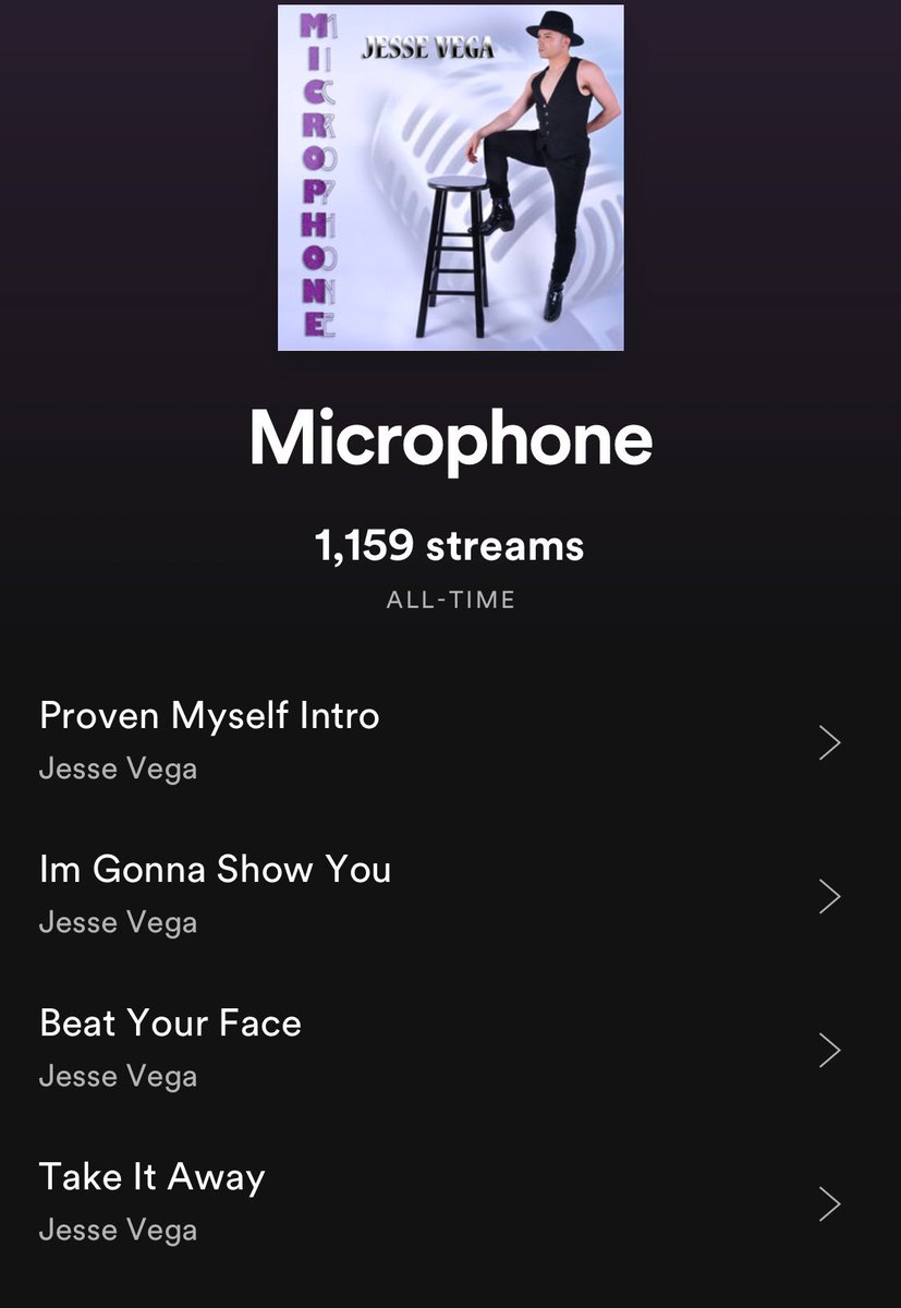 JesseV3GA's tweet photo. 1,159 STREAMS on @Spotify thank you to the Fans who made it possible!! Who would of thought 1 Year later my Top Hits #ImGonnaShowYou #BeatYourFace #TakeItAway and more managed to crack 1K!! Wow 😲 this goes to show people do listen 👂 thank you @TuneCore for giving opputunities! https://t.co/0KWsC2IyLd