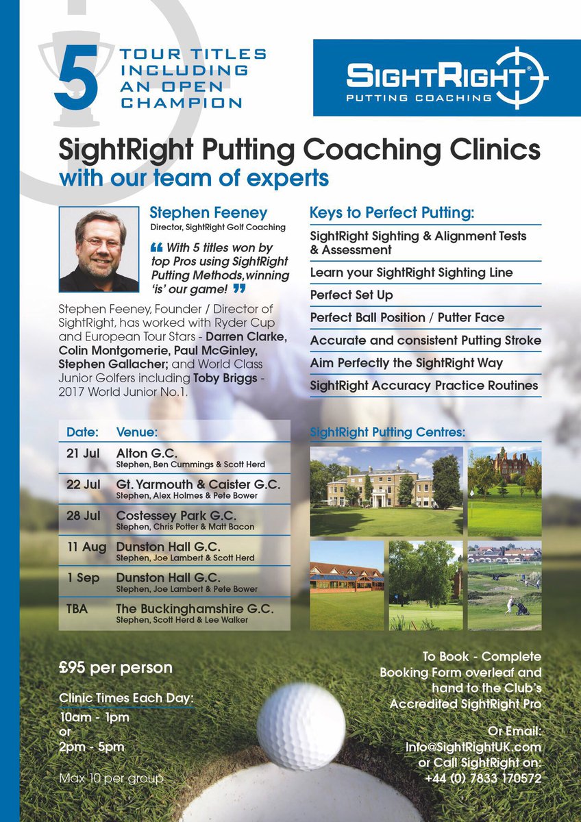 SightRightGolf's tweet photo. Gr8 to hear the fantastic things being said around Norfolk about our SightRight Putting Coaching Clinics at @DunstonHallGolf @CosGolf & @GY_CaisterGolf
More Clinics coming - contact our Accredited SightRight Putting Coaches / @scottyherd for details.
#ScoreYourPuttingOutOfTen https://t.co/Hh32G4fMaW