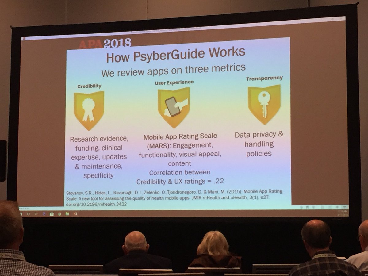 SarraNazem's tweet photo. Evaluating all the mhealth apps out there can be quite a task - @PsyberGuide is a tool to help you with that process! #APA18 https://t.co/DtHKAHBOyI
