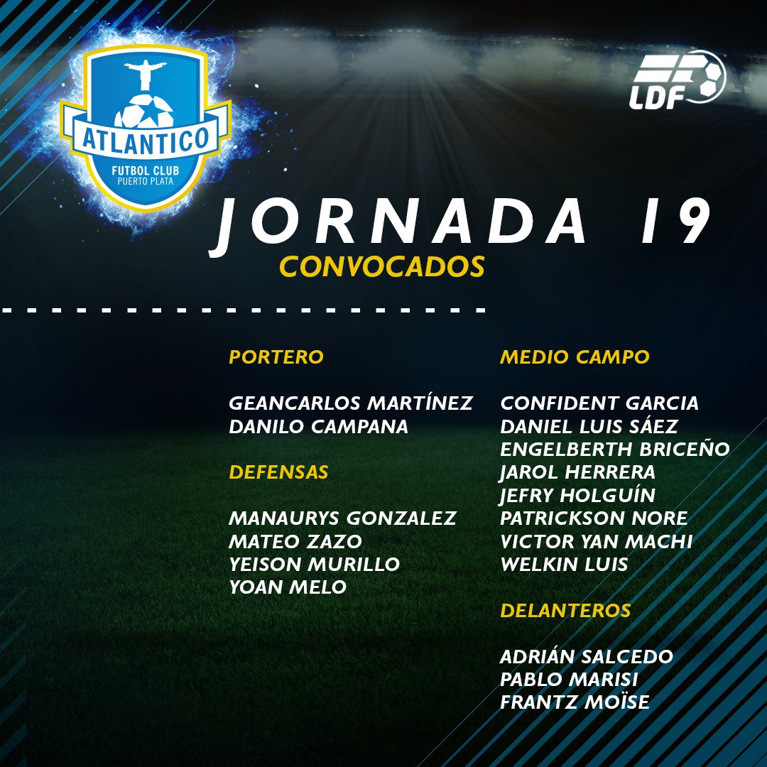 FAtlantico's tweet photo. ¡Convocados por nuestro DT Miguel Zahzu! #Jornada19
¡Hoy! #AtlanticoFC vs #InterRD https://t.co/4LlkMH2fwp