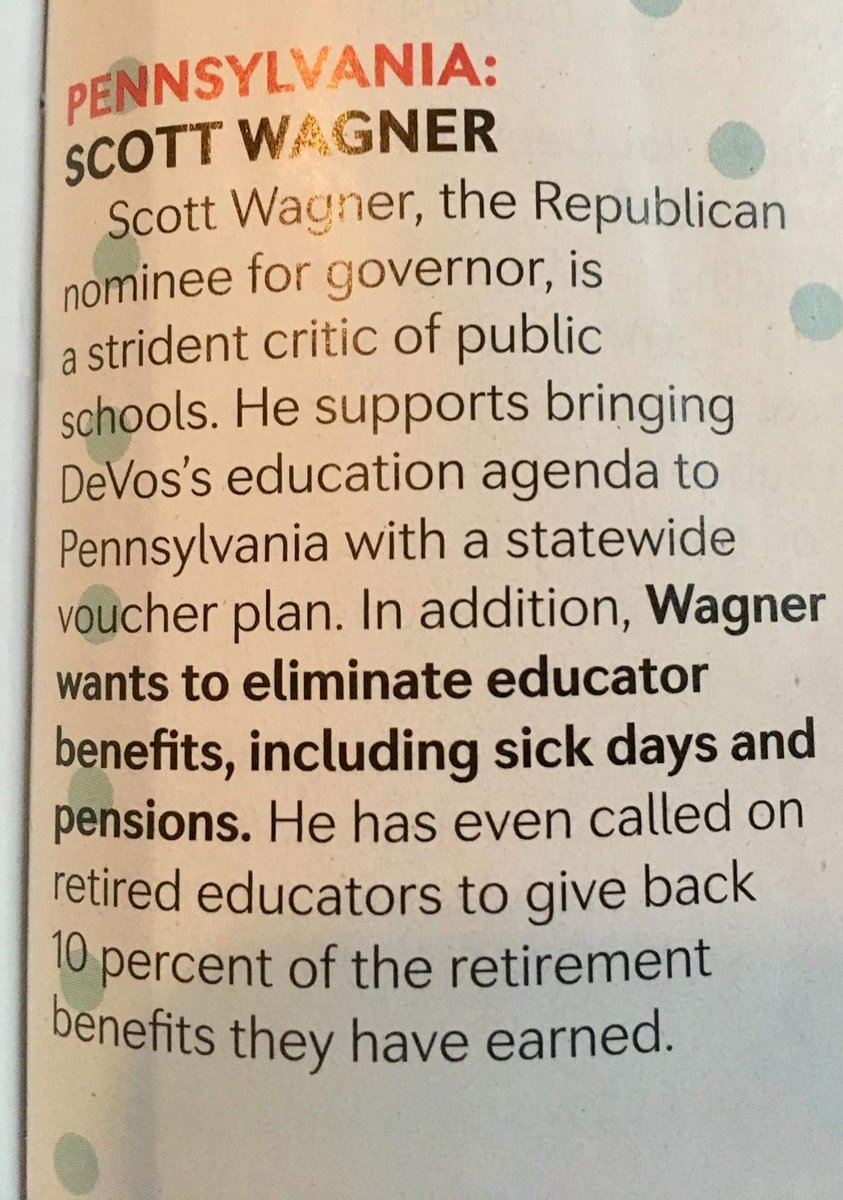 garfield_paula's tweet photo. @BadassTeachersA #TBATs @DianeRavitch @OhioBATs Spread the word teachers!!! We must stop this maniac from becoming governor of PA!!! @RachelMaddowSho @MSNBC https://t.co/3Z1akuARVZ