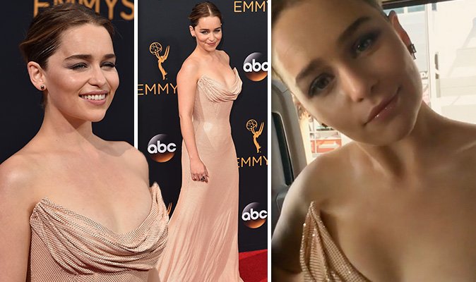 Gameofthrones Actress Emilia Clarke Risks Nip Slip As She Shimmies In Low Cut Gown Daily Express Scoopnest