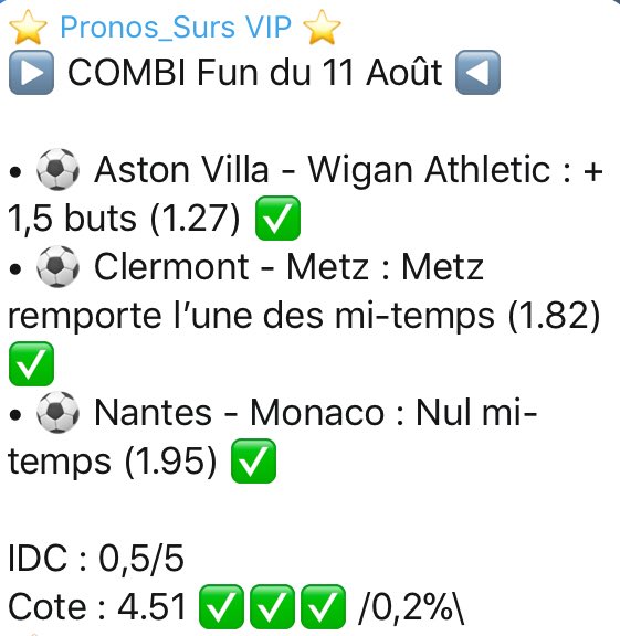 Pronos_Surs's tweet photo. ⭐️ 4 JOURS de PERFECT en VIP sur les COMBINÉS FUNS &amp; « GROSSES CÔTES » ⭐️
📌 VIP à 10€ à VIE jusque 00h !!! 
➡️ 4.51
➡️ 3.65
➡️ 3.82
➡️ 3.50 https://t.co/lVsvvg7Cjr