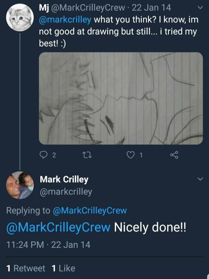MarkCrilleyCrew's tweet photo. it's been 4 years since @markcrilley tweeted and said my drawing was good even though it was absolutely horrible 😂 After 4 years, I never stopped drawing. I've improved since then haha xx Thank you Mark for inspiring me to never give up &amp; for keeping me going 💪🏻 https://t.co/tQZzov4vyx