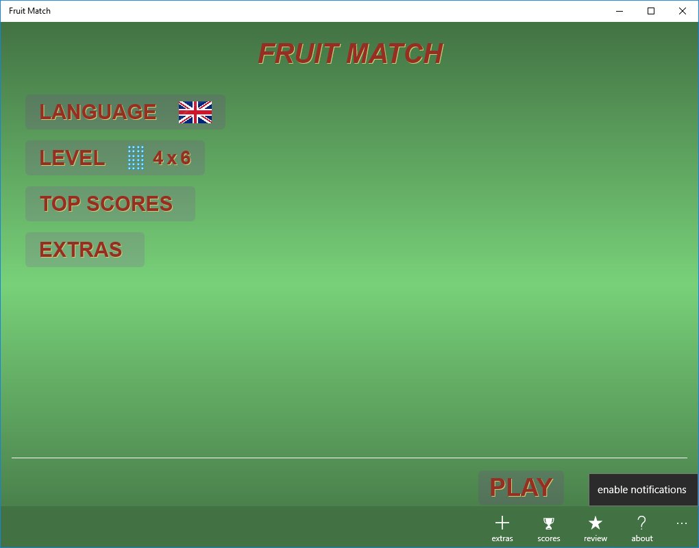 CompaNovaLLC's tweet photo. Fruit and Match just got released! 
https://t.co/ksJBz7V3wM
Try this simple memory matching game and improve your #memory
Supports multiple languages and all #Windows devices
#windows10 #windows10mobile #indiedev #IndieGameDev #indiegame #indiegames #freegames #freegame #uwp https://t.co/AJqw4LQ6qN