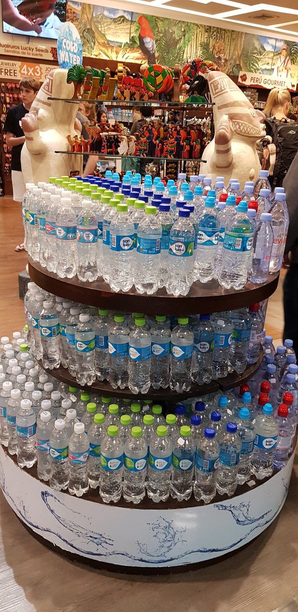 benedictallen's tweet photo. Just seen this interesting sacred monument, Lima Airport. Appears to be dedicated to the twin gods of Mindless Waste and Unhealthy Profit #plasticfree #plasticpollution #plastic @aplastic_planet https://t.co/I0qzXVM7fv