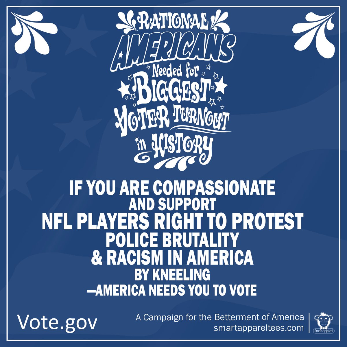 Smart_Apparel's tweet image. Who's registered to vote?
vote.gov

smartappareltees.com/collections/po…
#NFLProtest #TakeAKnee #Resistance