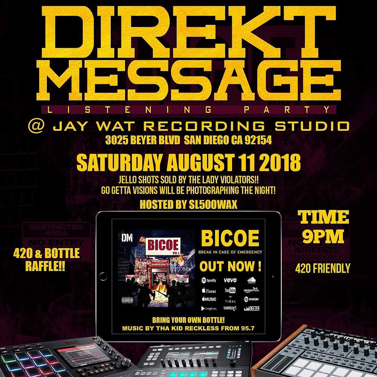 direktMess's tweet photo. Awww shit!!!! IT'S GOING DOWN TONIGHT!! Pull up and chill. It's gonna be LIT. #DirektMessage #KidReckless #LadyViolators #GoGettaVision #SL500 #JulzManagement #BeThereOrBeSquare #TurnUpTime #420Friendly https://t.co/erAIELLuOs