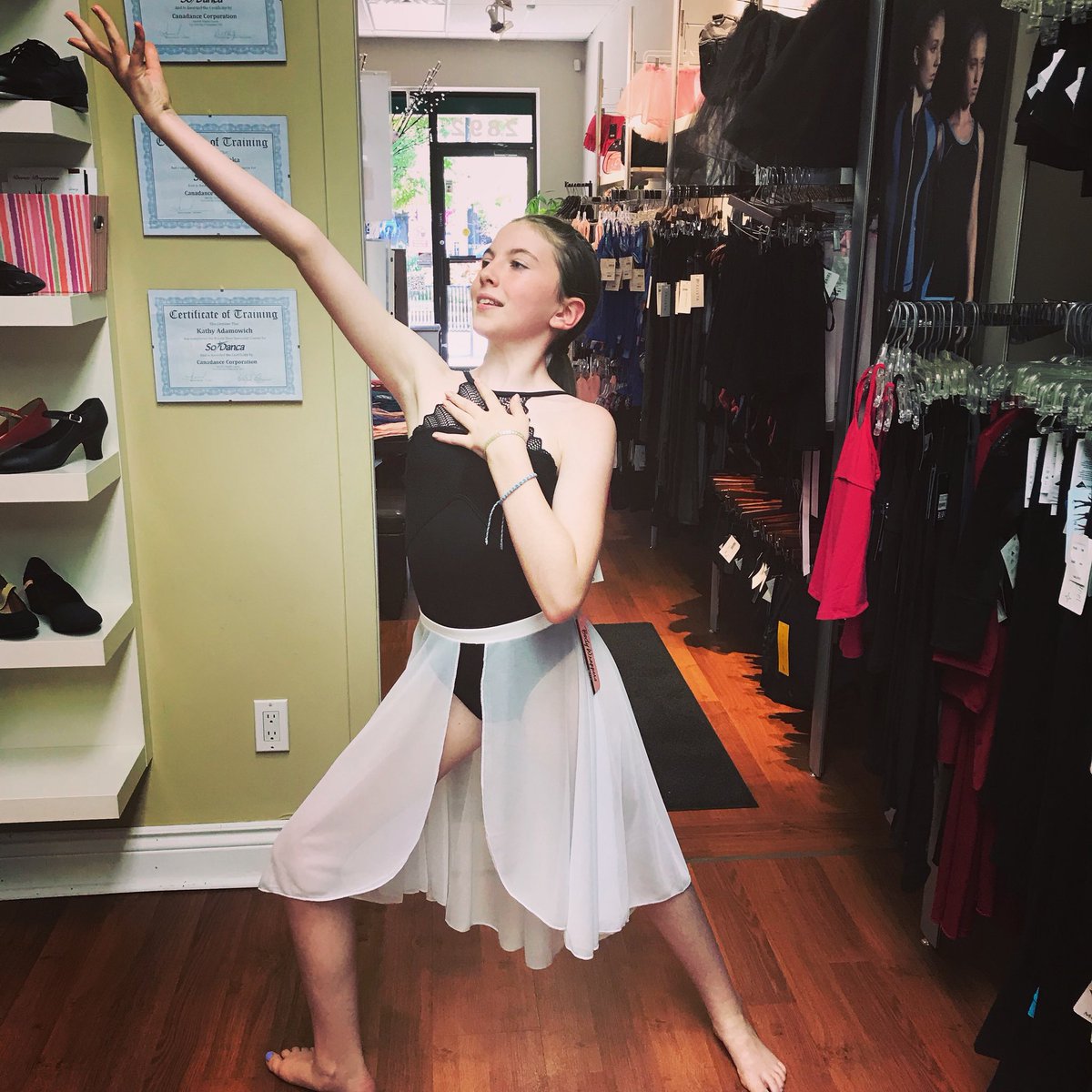 Casey, our rising star wearing a #saramearns leotard 
#footloosedancewear #dancestore #dancewear #kingswaybia #torontofashion #toronto #moderndance #lyrical #bodywrappers #sodanca