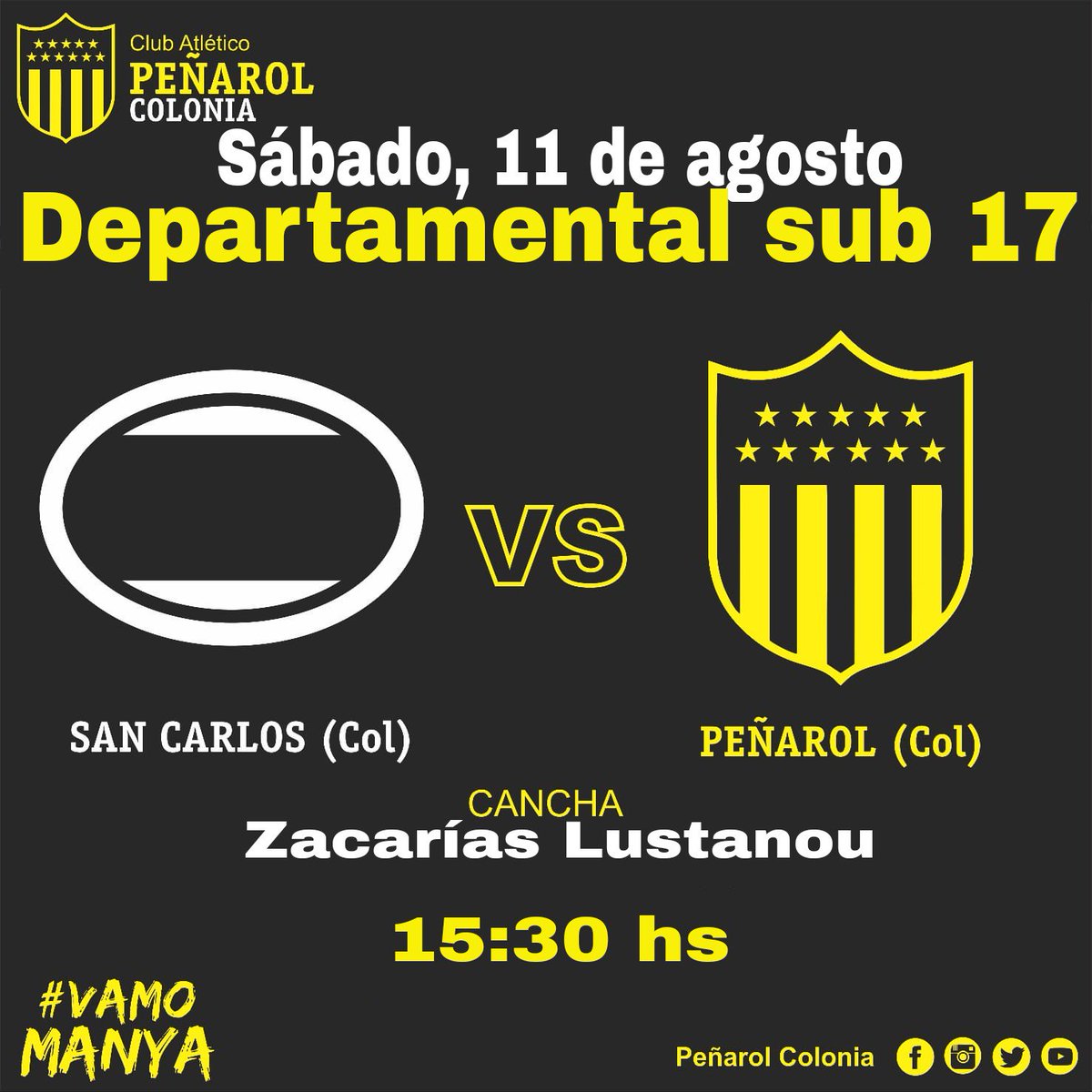 capcolonia's tweet photo. Hoy debutan la sub 17!! Acércate a apoyar a nuestros gurises!! ⚽💛🖤
#Formativas
#CAPColoniaFútbol
#CAPColonia
#VamoManya https://t.co/K3GkRT76T3