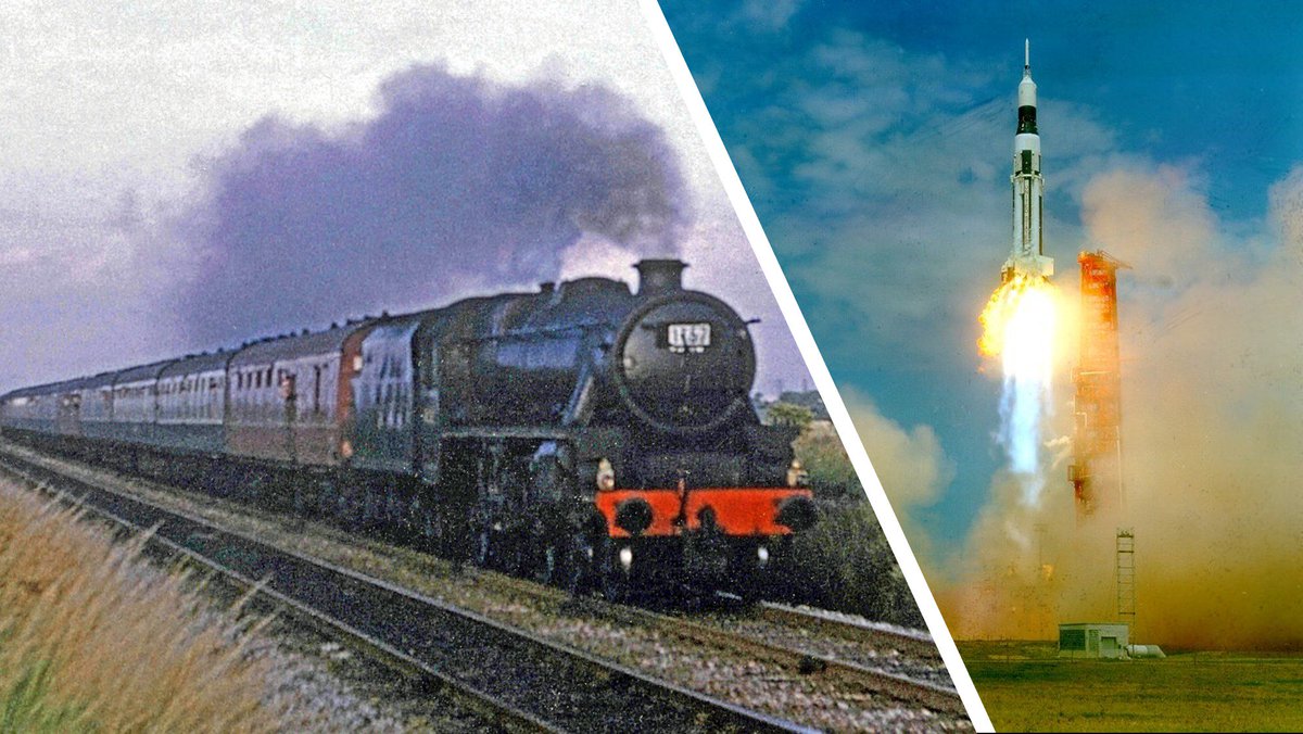 GarethDennis's tweet photo. 50 years ago, British Rail operated its last mainline steam train ๐
A month later, the seventh flight of @NASA's Saturn I launch vehicle (AS-102) carried the first programmable guidance computer of the Apollo programme into orbit ๐ #EndofSteamLIVE #DifferentTimelines https://t.co/vUet7Sr4BI