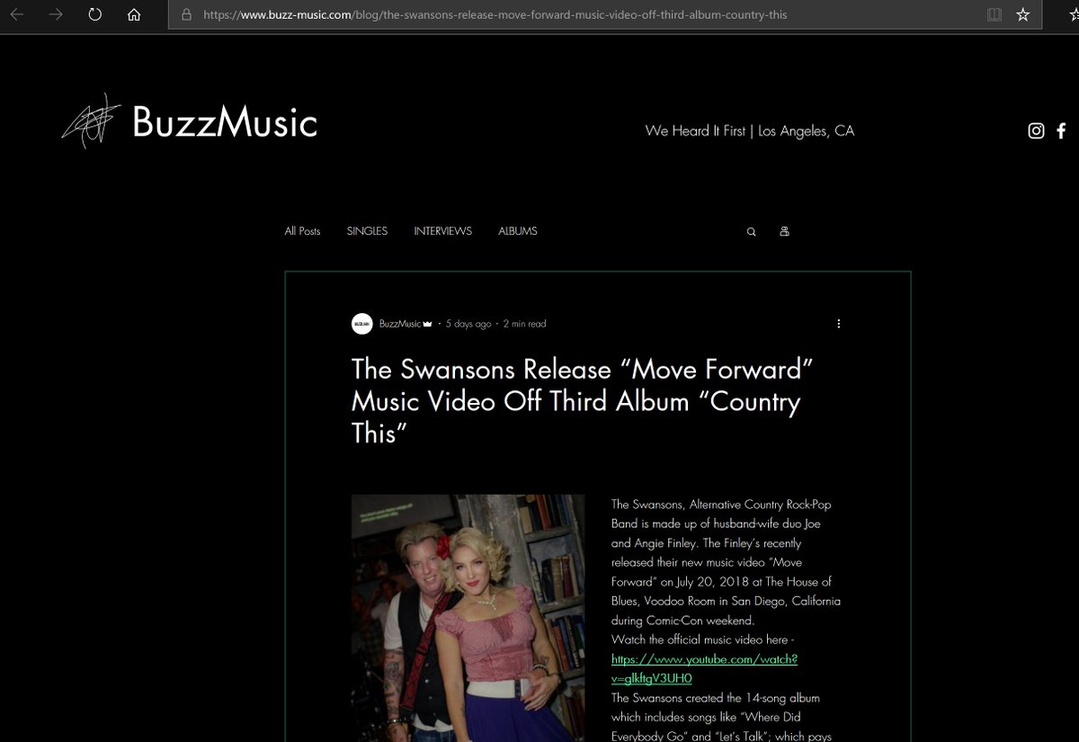 YMTheBevHillsPR's tweet photo. YM's Client News: BuzzMusic shares article on The Swansons, Alternative Country Rock-Pop. @SwansonsJoe @SwansonsAngie The Swansons Release Move Forward Music Video Off Third Album “Country This”
Article: https://t.co/TRzjjagYWv
#TheSwansonsMusic #Country #CountryRockPop #YMPR https://t.co/t5LAfpAUyT