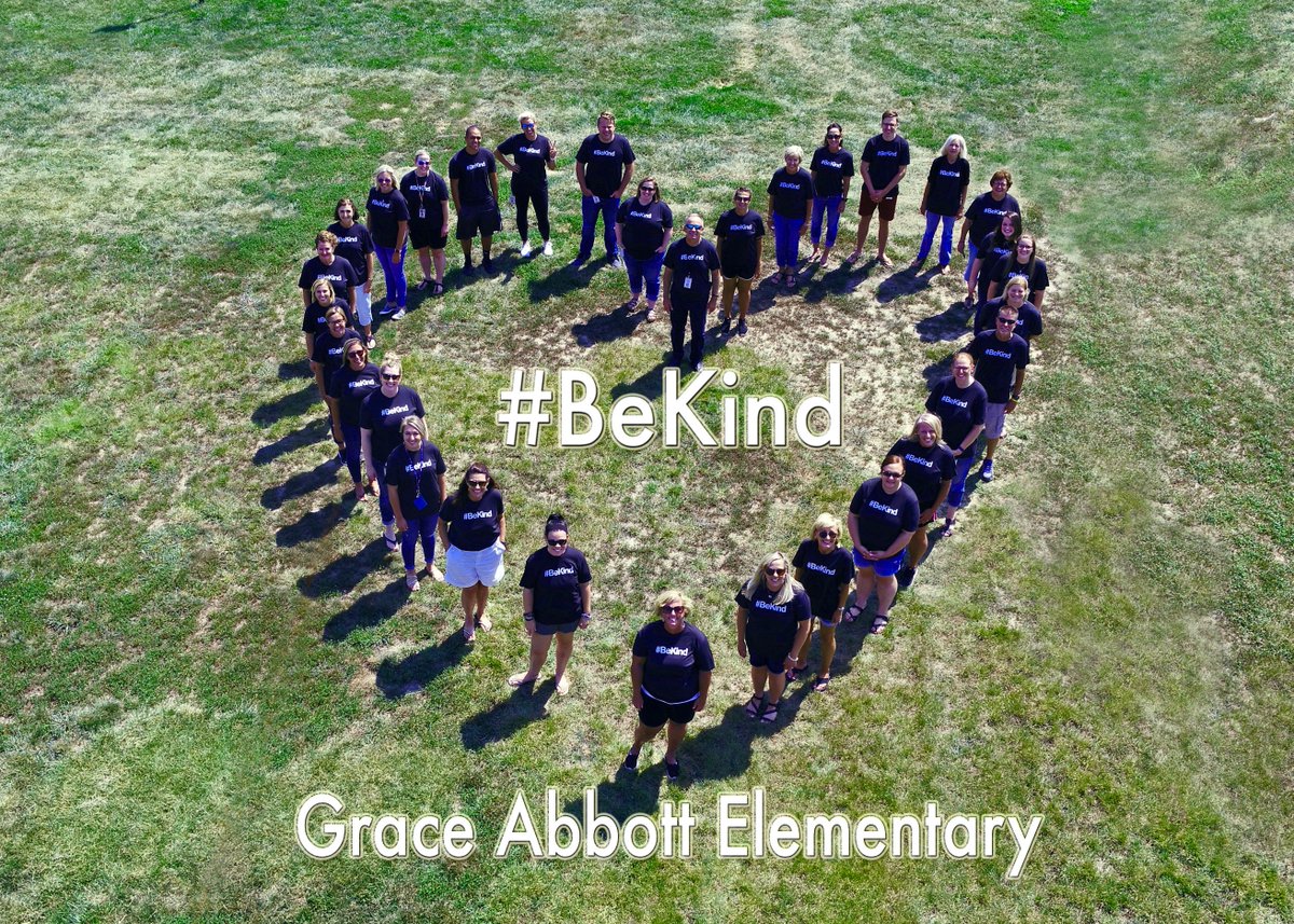 A drone view of the Abbott staff with our BeKind shirts.