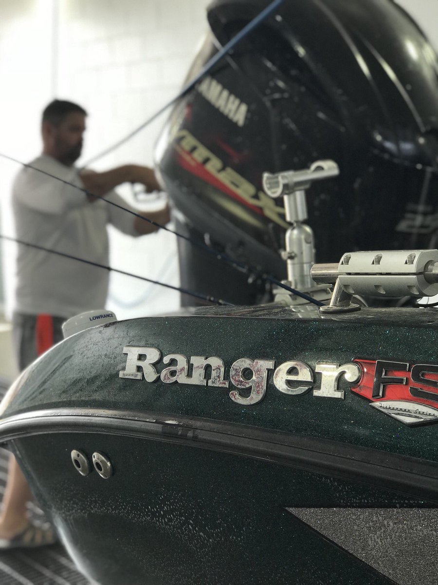 Getting her all washed up and shinny before the <a href="/AIMpro/">AIM Pro Walleye</a>  tournament tomorrow in Devils Lake, ND. <a href="/RangerBoats/">Ranger Boats</a> <a href="/YamahaOutboards/">Yamaha Outboards</a>