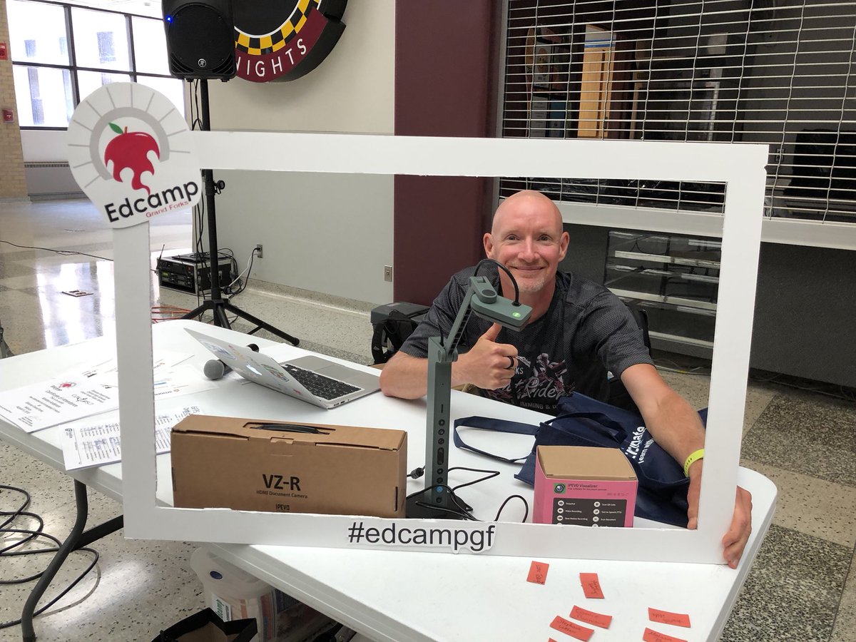 chaaven's tweet photo. Congrats to Brent Newman! He won the @ipevo document camera at @edcampgf #edcampgf https://t.co/R2HxrqR5u0