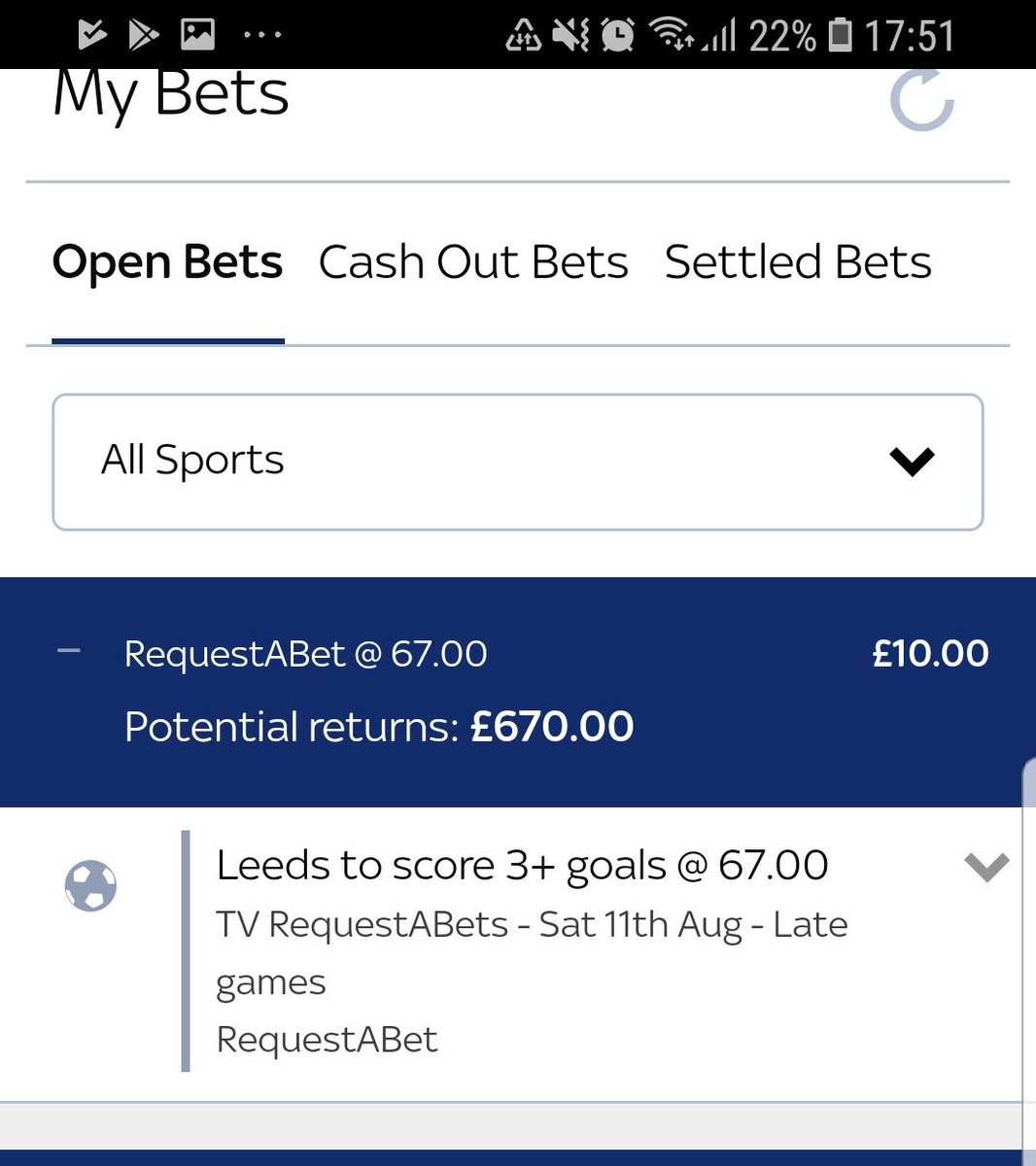 jonno6789's tweet photo. Stuck £10 On this today, a few minutes before the end of the game skybet change the odds?  knew it was too good to be true!! 66/1 to 8/1 in a second! @SkyBet https://t.co/qdJXAgdxbr