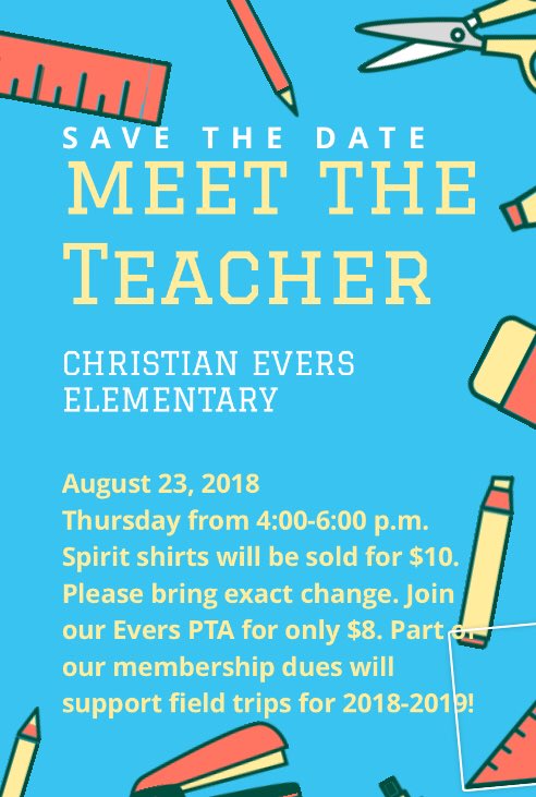 NISDEvers's tweet photo. Save the date students and families! We are going to have a great 2018-2019 school year! #EversLEAD https://t.co/AlKCLxrA9f