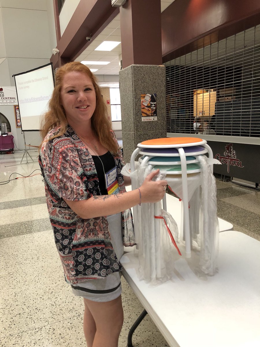chaaven's tweet photo. Congrats to Chelsea Routier @MsRoutier for winning the #flexibleseating stools for her classroom at @edcampgf on August 9th. #edcampgf https://t.co/2X4by392yj