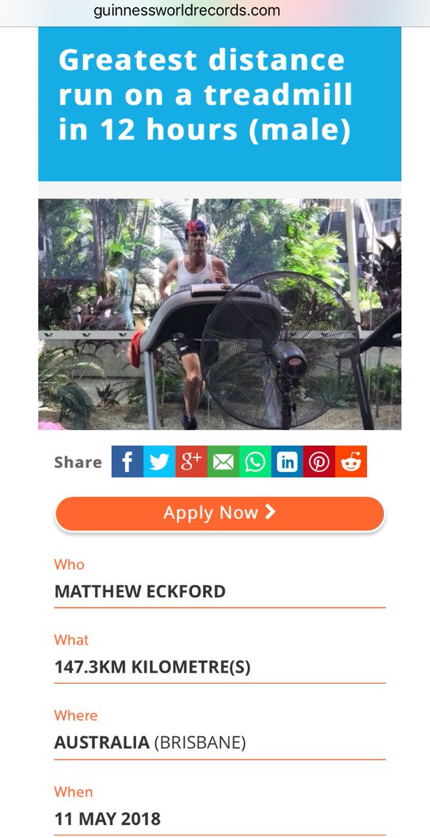 Looks like the 12 hour Treadmill <a href="/GWR/">Guinness World Records</a> belongs to an Aussie now.  That’s a legit distance he did.  91.5 miles!