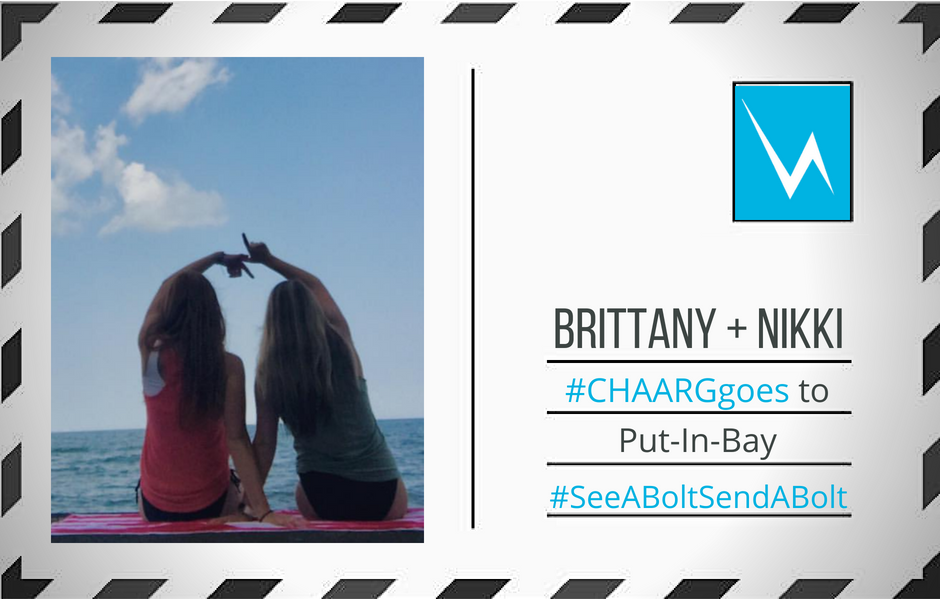 BGSU_CHAARG's tweet photo. Here's a postcard from a pair of bolt babes at Put-In-Bay! 
#CHAARGgoes #SeeABoltSendABolt https://t.co/tHXaGnfbxu