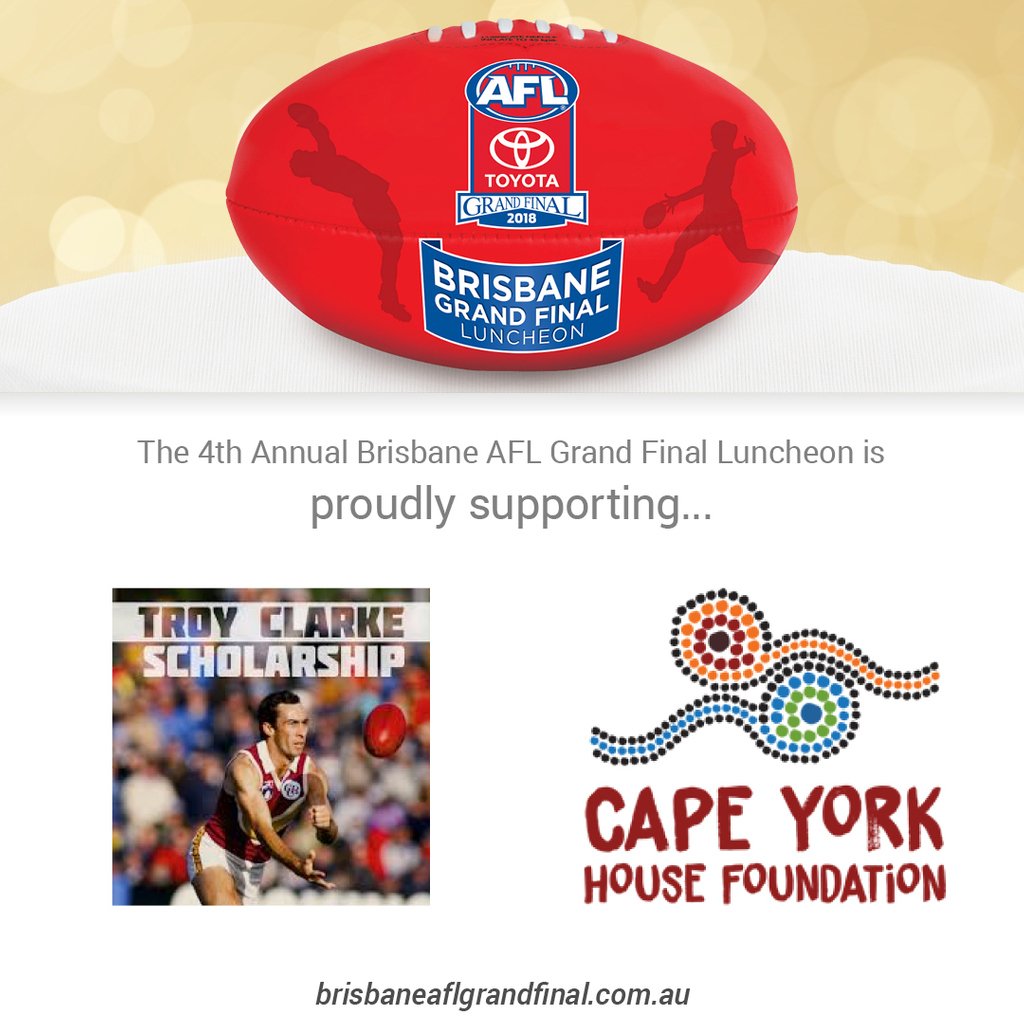 A great day helping a great cause. This year's Brisbane AFL Grand Final Luncheon at Brisbane City Hall will support these great foundations.
brisbaneaflgrandfinal.com.au

#afl #aflq #aflqld #aflgrandfinal #aflgf #brisbanecityhall #footy #brisbanelions #charity #socialgood #goodcause