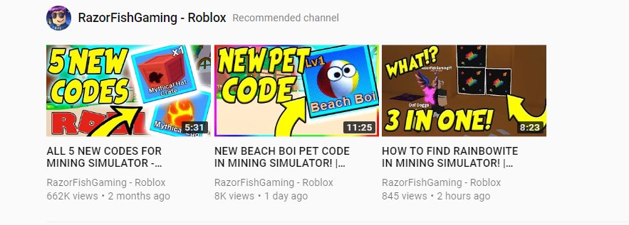Code Razorfish On Twitter Thanks Finally Youtube - new beach boi pet code in mining simulator roblox