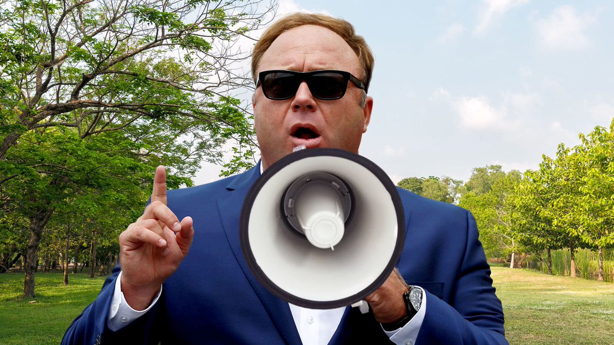 TheOnion's tweet photo. Alex Jones Returns To Humble Roots Of Screaming Conspiracy Theories Through Megaphone At People In Park https://t.co/yVLFwQIa0G https://t.co/ZNY8Bz6fsW