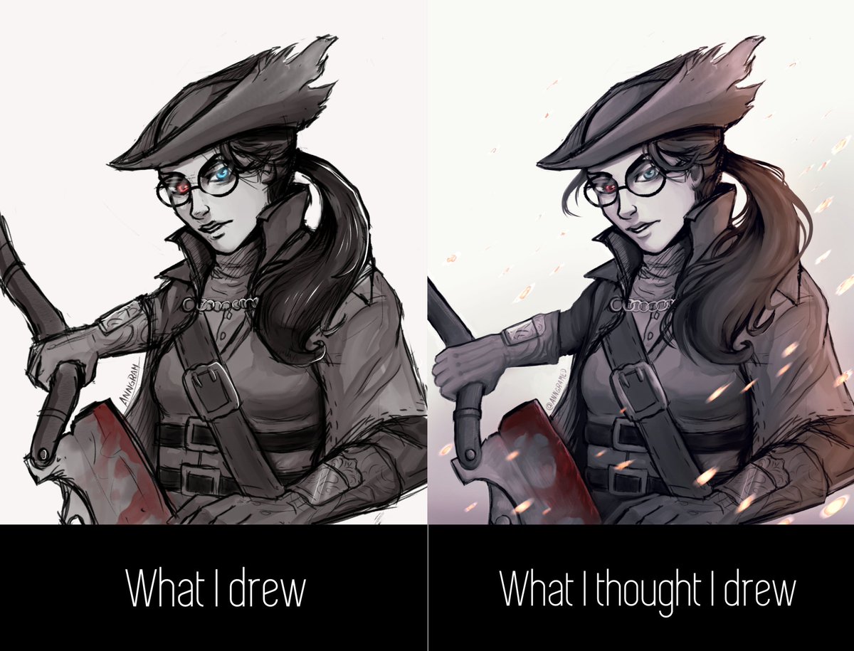anngramed's tweet image. 2017 original vs 2018 reworked version, it's not really a #drawthisagain but a #perceptiongap as @mioree_ refers to it :) I just painted over the old one a little bit.