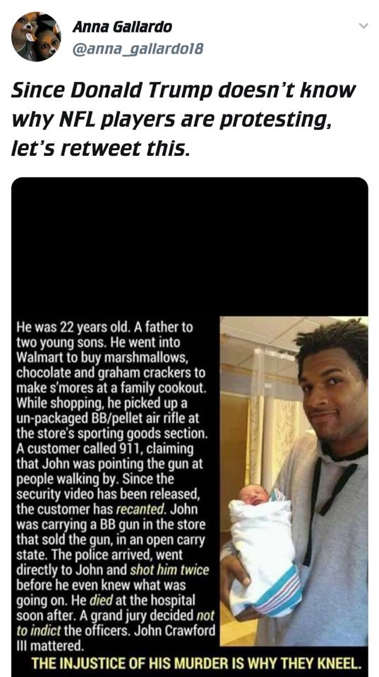 MelanatedTalk's tweet image. This is #WhyTheyKneel  They need to stop trying to deflect from the truth.
Cops have killed 242 white people in 2018 so far.  But they don't seem to care. I'd say more but Imma leave it here.
#NFLProtests  #NFLProtest