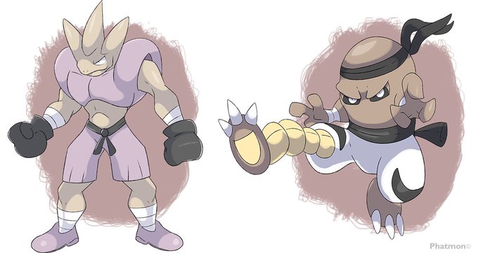 hitmontop, hitmonlee, and hitmonchan (pokemon) drawn by garrett_hanna