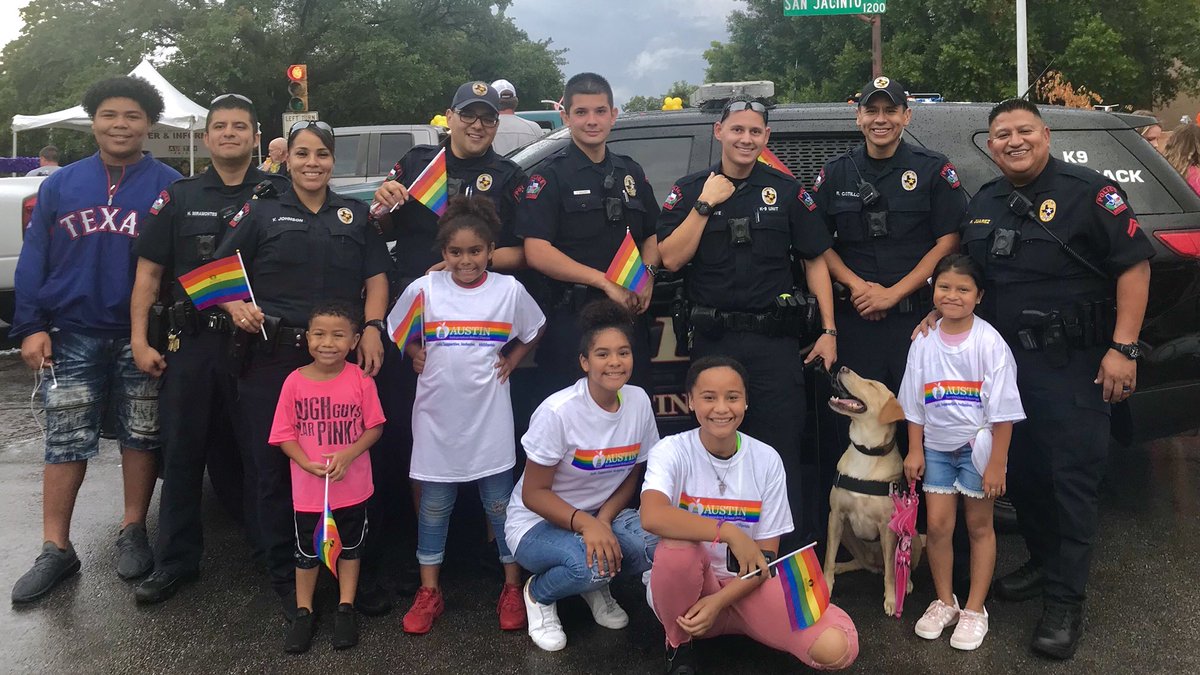 Proud to be representing @AustinISD at the #AustinPride parade this evening!  Hopefully the weather holds up! #AISDPride #policingwithapurpose #rainraingoaway