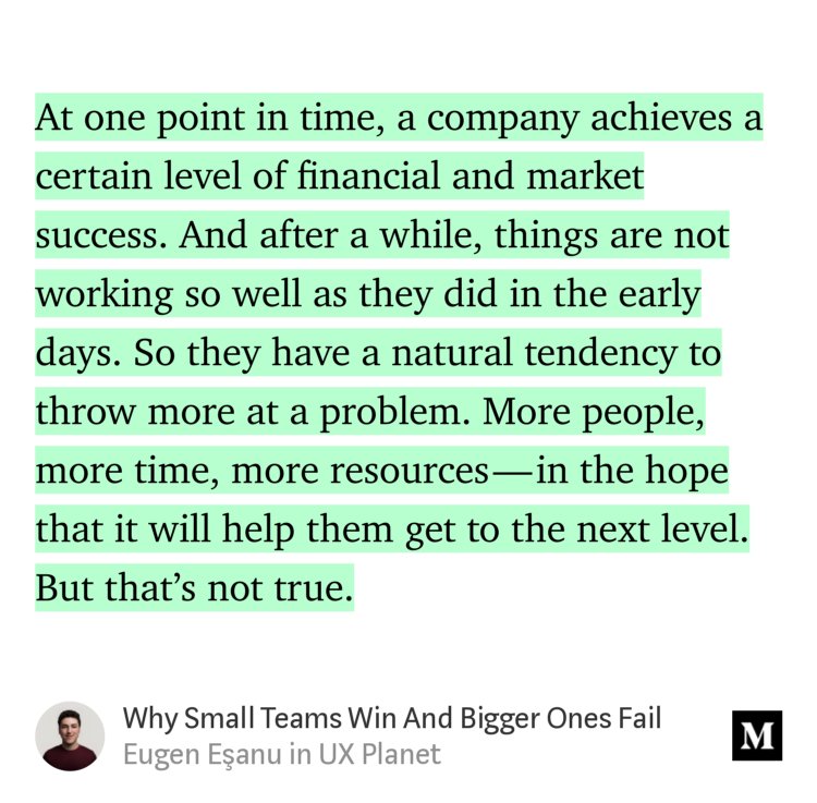 glo_ip's tweet image. Yep, have witnessed this before. &quot;Why Small Teams Win And Bigger Ones Fail&quot; - @esanueugen uxplanet.org/why-small-team…