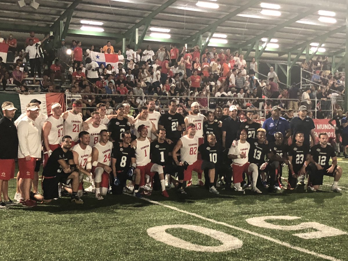 FootballCanada's tweet photo. FINAL: Menβs team Canada defeats Panama, final score 39 - 24 #2018FFWC https://t.co/6fUEzTKjdK