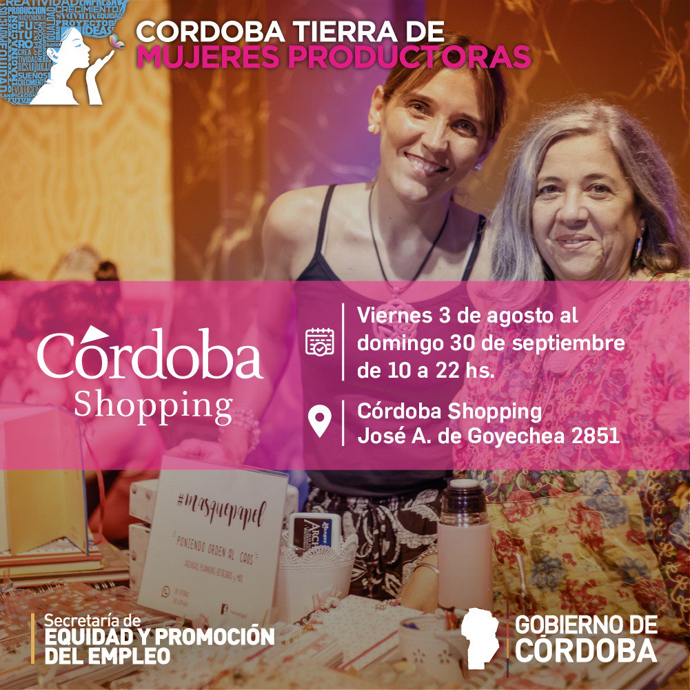 HabitatyDE's tweet photo. Este #domingo acercate con tu familia al @CordobaShopping y visitá la muestra "Córdoba tierra de mujeres productoras" https://t.co/E5hoe9aH1D