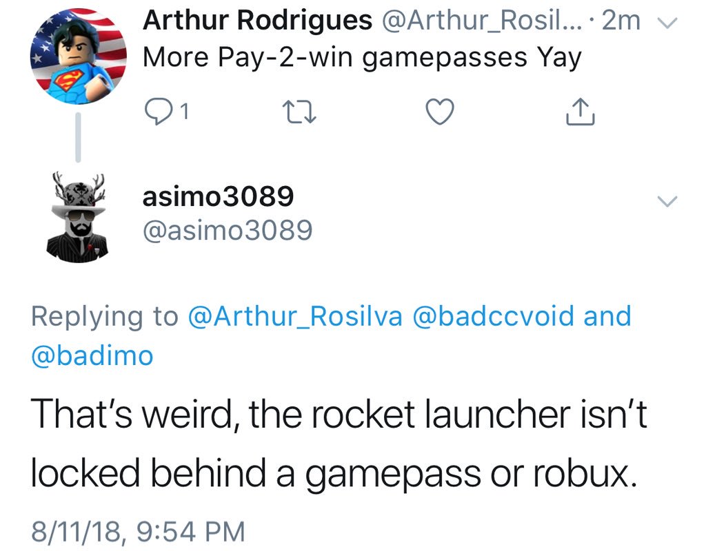Asimo3089 On Twitter The Rocket Launcher Isn T Locked Behind A Gamepass Or Robux - robux asimo3089