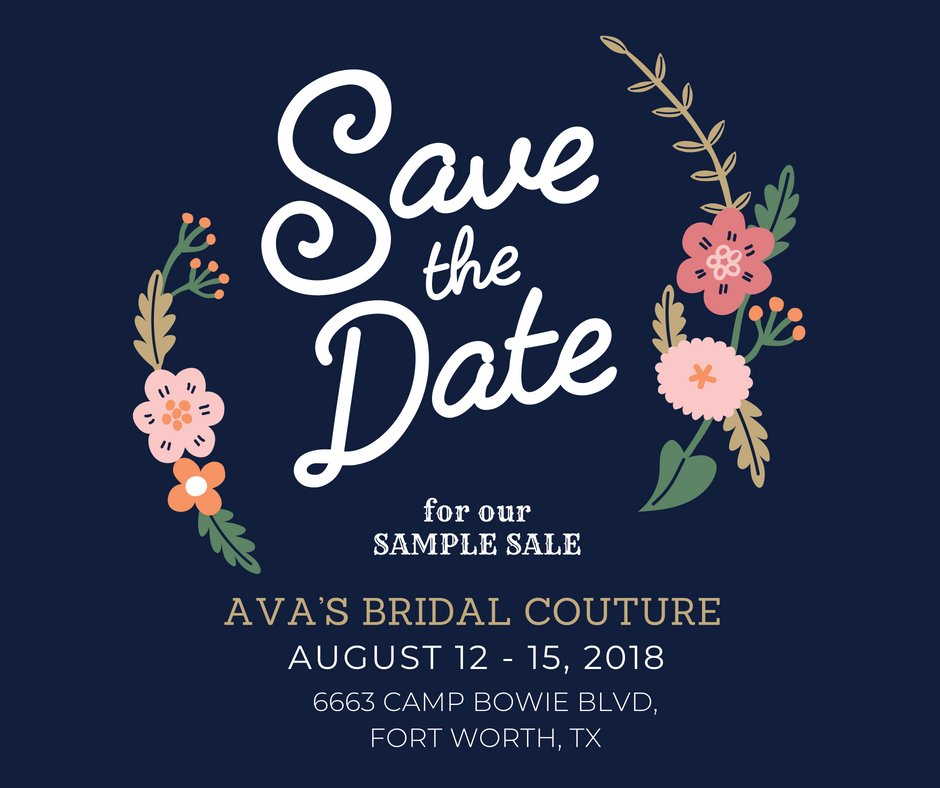 AvasBridal's tweet photo. LAST CALL FOR APPOINTMENTS! Up to 80% off of the best selection of designer gowns in the Metroplex at our Sample Sale! Call 817-732-4457 or text 682-233-0744 #avasbridalcouture #weddingdress #samplesale #fortworthbride https://t.co/B5TOT4w4As