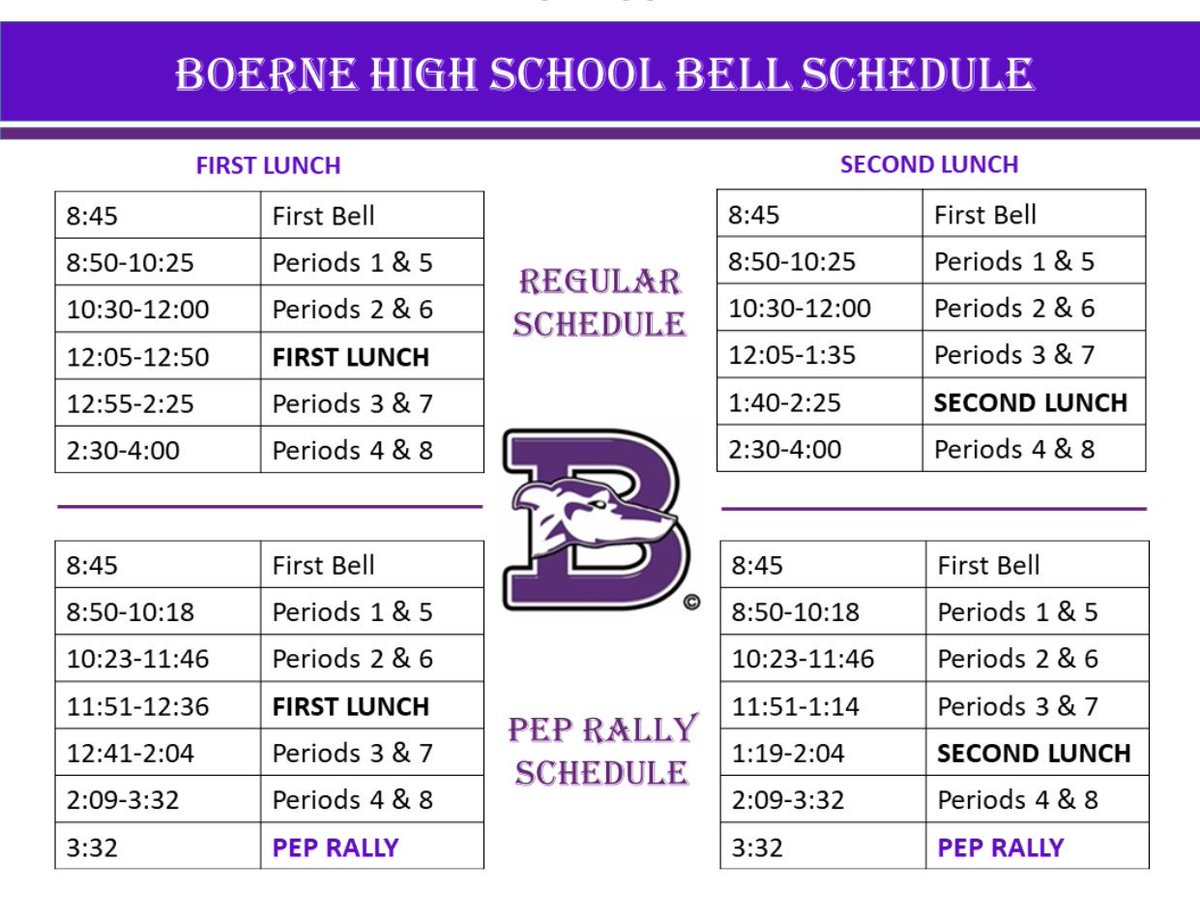 Here is the correct bell schedule for  our Greyhounds!