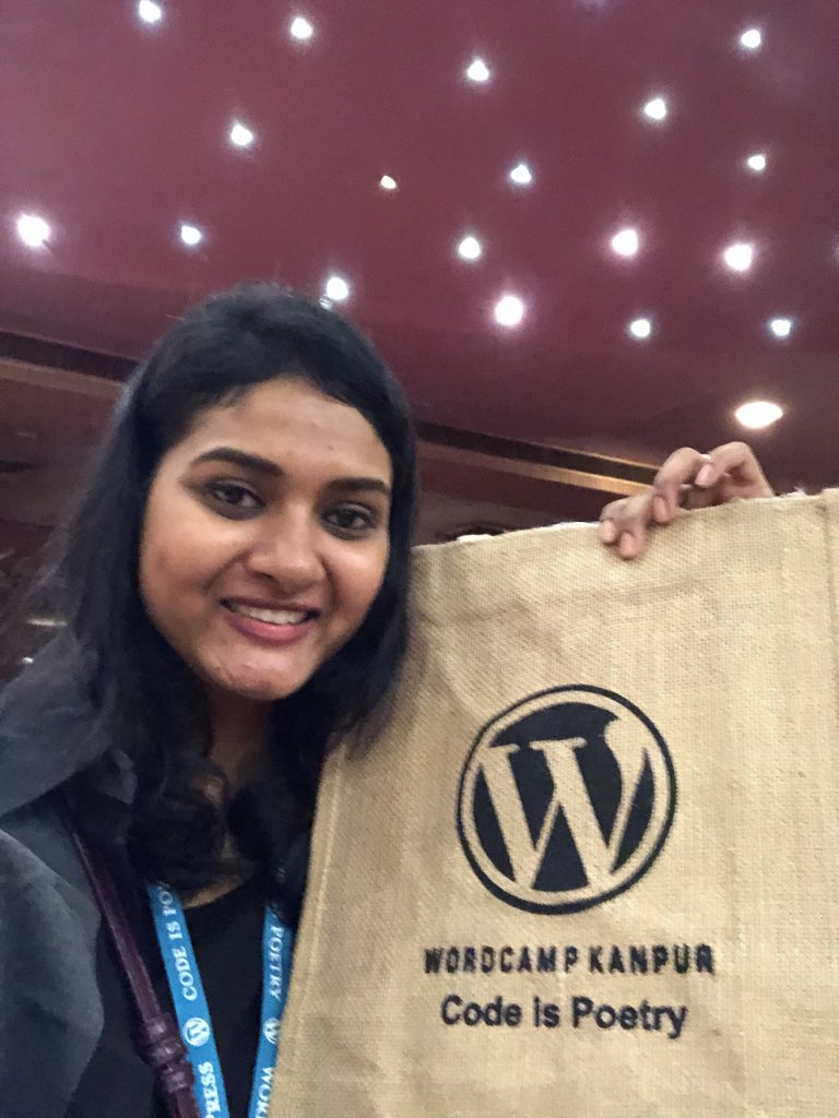 BoisterousGeets's tweet photo. Here is my #wordcamp Swag bag!! #WordCampKanpur #WordPressKanpur https://t.co/TMXumtRppu