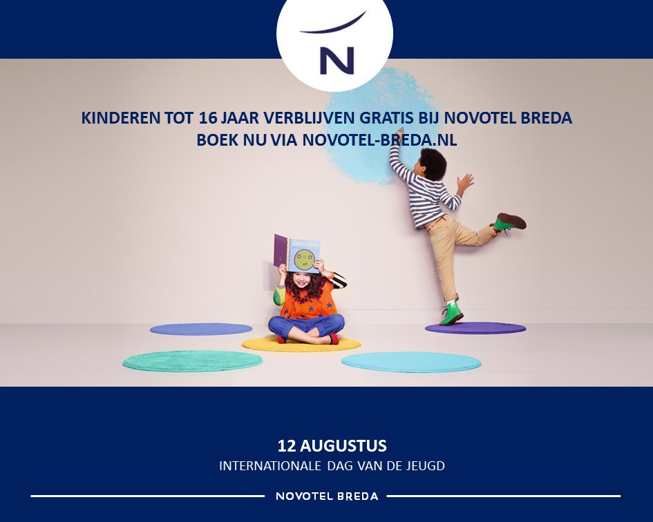 Vandaag is de internationel dag van de jeugd. Ook bij <a href="/Novotel_Breda/">Novotel Breda</a> denken wij aan de jongeren! Kinderen tot 16 jaar logeren gratis bij ons in het hotel* 
Boek nu een familie weekend weg via novotel-hotel-breda.nl/specials/
#novotel #breda #familie #weekend