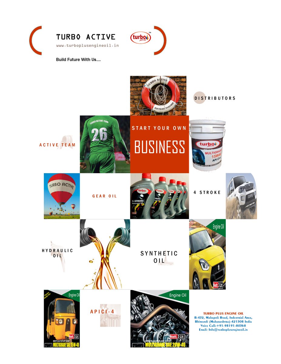 active_turbo's tweet photo. Wanted-Distributors for TURBO ACTIVE  in Pan India
#Description :Our products are well known in Lubricants market. Now we are expanding through distribution network . We are offering distributorship in in Pan India. Please contact us for further discussion if your are interested. https://t.co/KSwlPIezZp